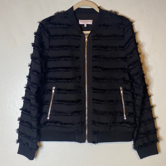 Current Air Los Angeles Black Fringe Zip Up Bomber Jacket- Women’s Sz M - Picture 4 of 15